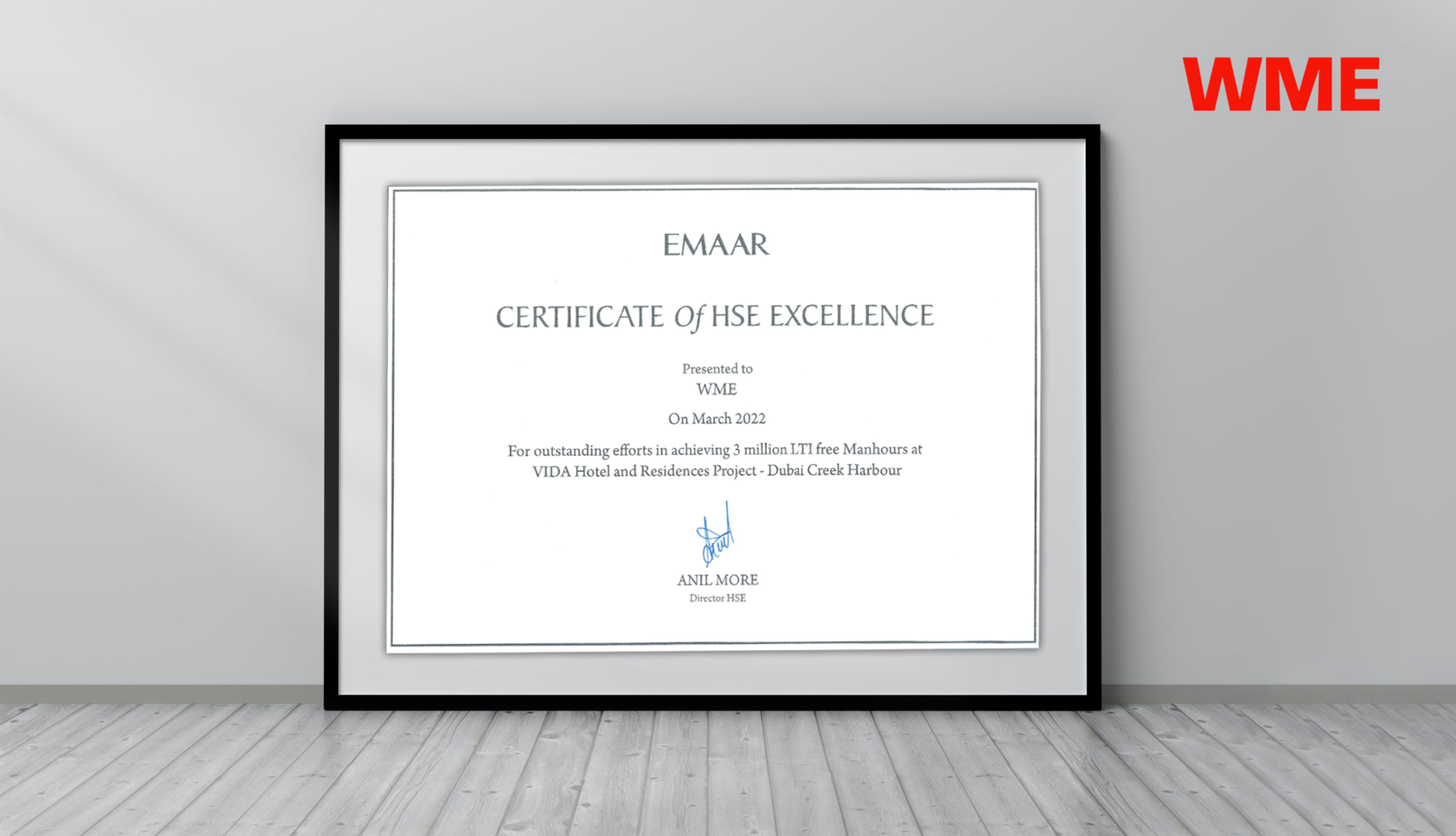 certificate of HSE Excellence WME